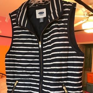 Old Navy navy/white striped quilted vest small